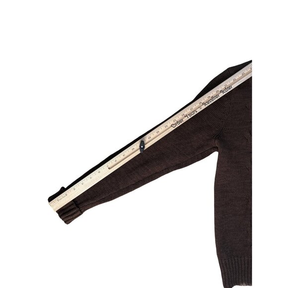 Leo & Nicole Sweater Womens Petite Large Brown Cotton Half Zip Cable Knit - Picture 7 of 8